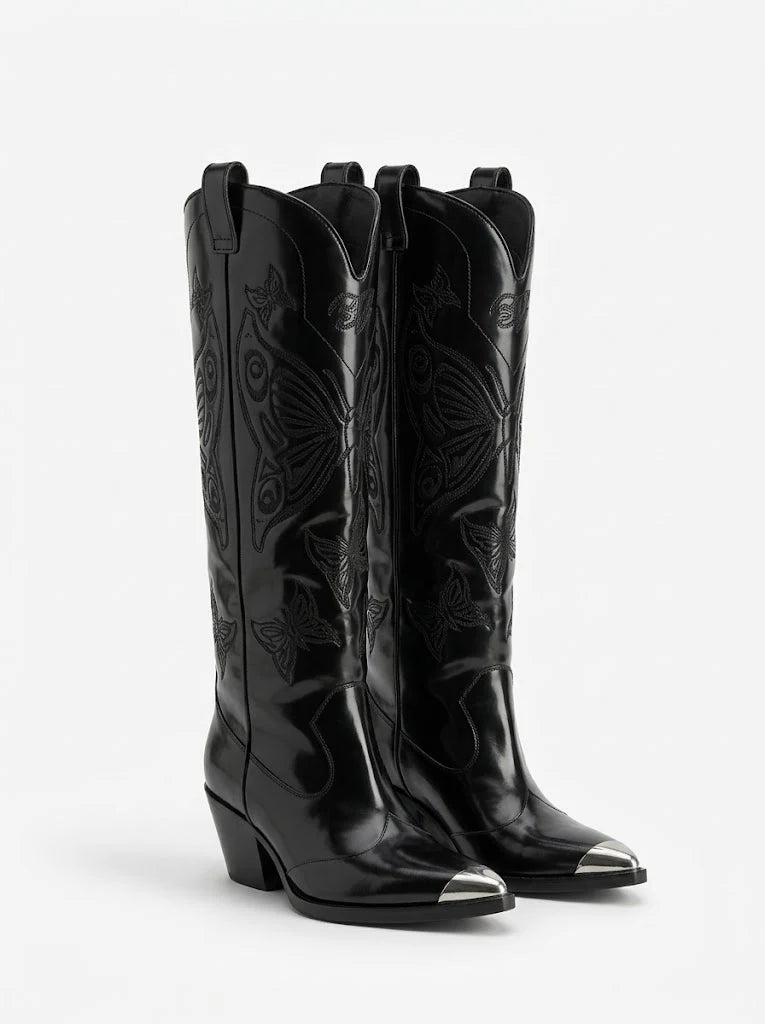 Metallic Western Knee-High Boots | Women's Embroidered Cowboy Boots 0