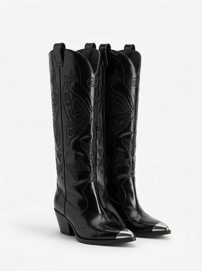 Metallic Western Knee-High Boots | Women's Embroidered Cowboy Boots 0