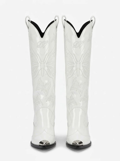Metallic Western Knee-High Boots | Women's Embroidered Cowboy Boots 1