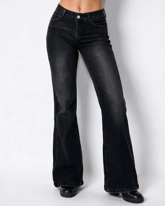 Mid-Rise Flared Jeans Blue Denim 0