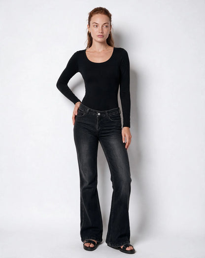 Mid-Rise Flared Jeans Blue Denim 2