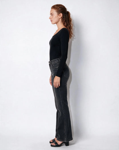 Mid-Rise Flared Jeans Blue Denim 5