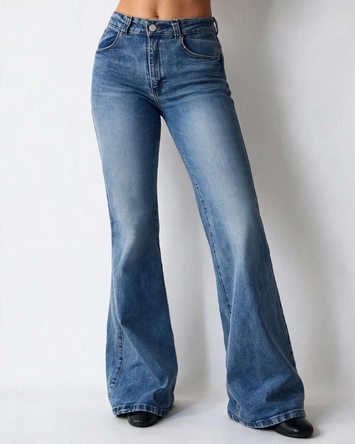 Mid-Rise Flared Jeans Blue Denim 6
