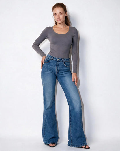 Mid-Rise Flared Jeans Blue Denim 8