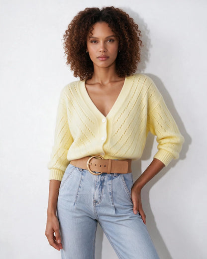 Mohair Chevron Pointelle V-Neck Cardigan | Women's Knitwear 0