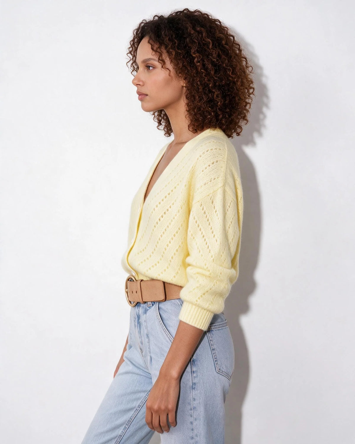Mohair Chevron Pointelle V-Neck Cardigan | Women's Knitwear 1