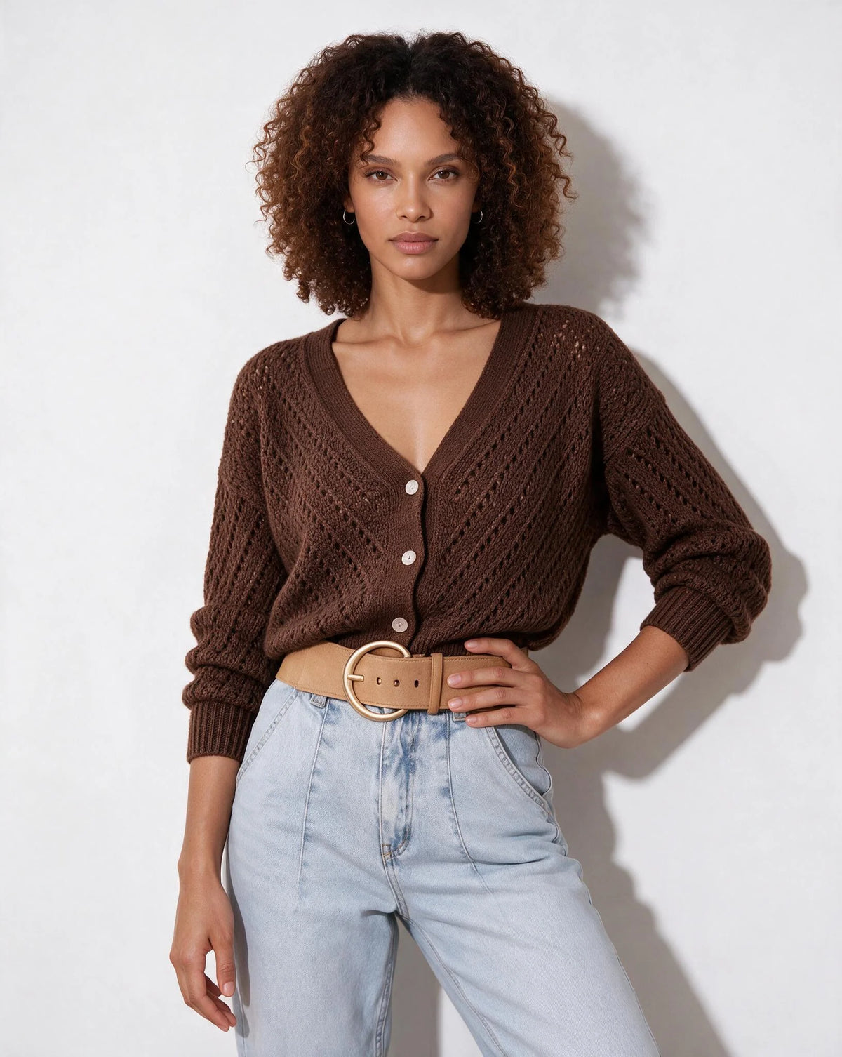 Mohair Chevron Pointelle V-Neck Cardigan | Women's Knitwear 10