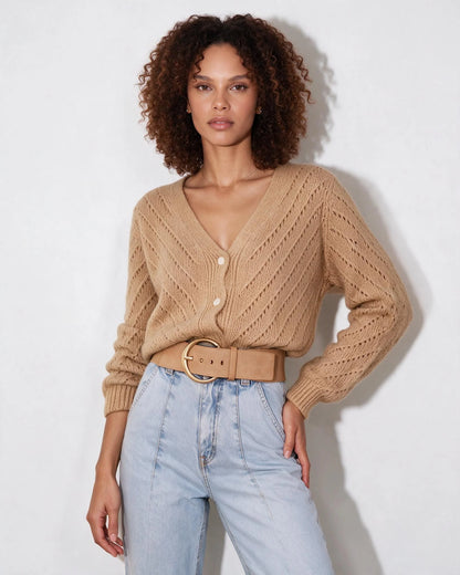 Mohair Chevron Pointelle V-Neck Cardigan | Women's Knitwear 11