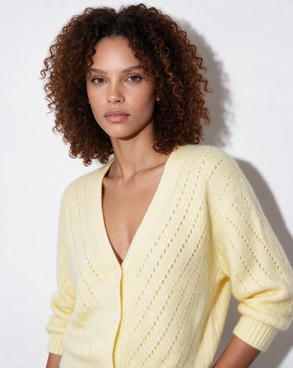 Mohair Chevron Pointelle V-Neck Cardigan | Women's Knitwear 2