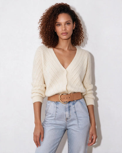 Mohair Chevron Pointelle V-Neck Cardigan | Women's Knitwear 3
