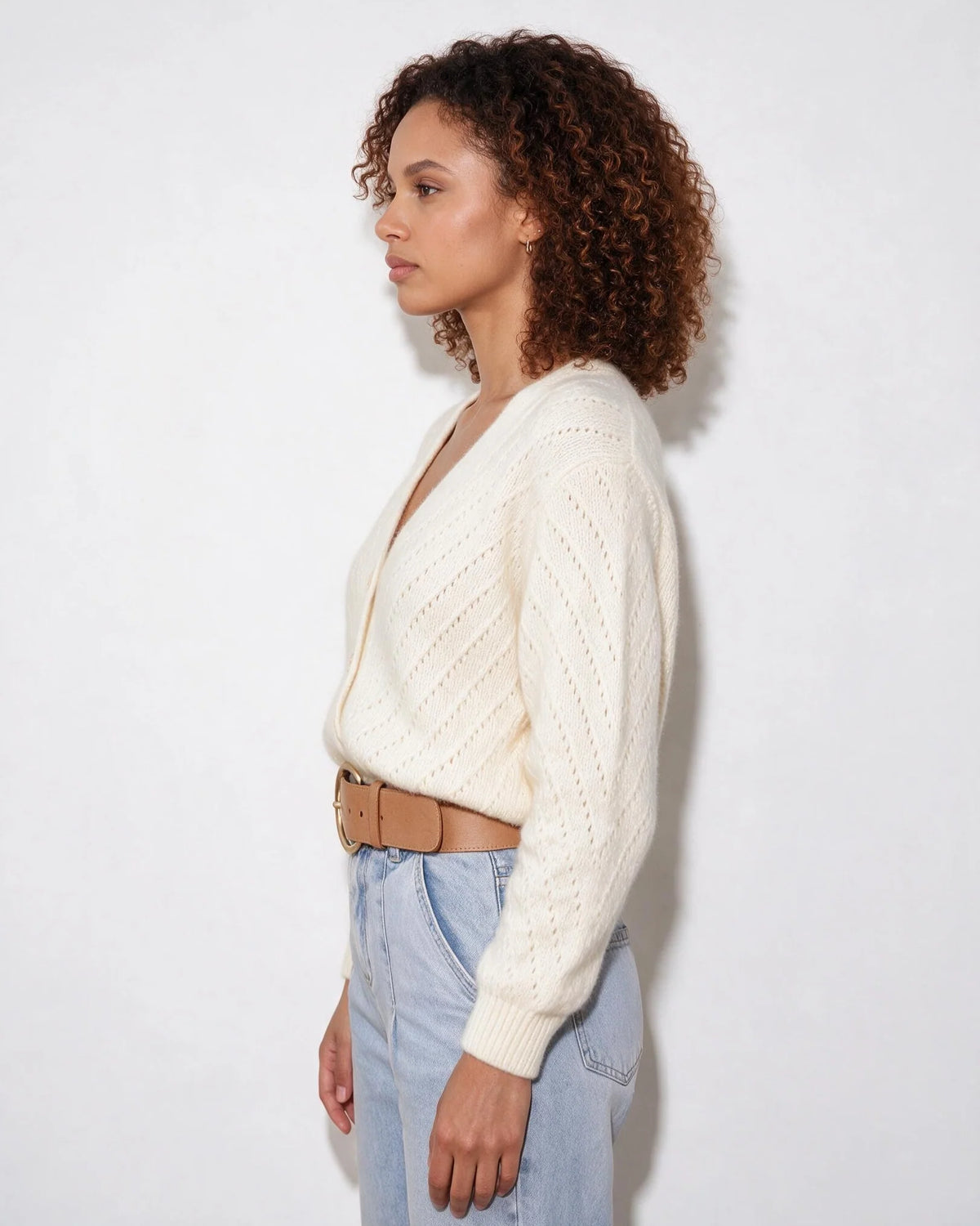 Mohair Chevron Pointelle V-Neck Cardigan | Women's Knitwear 4