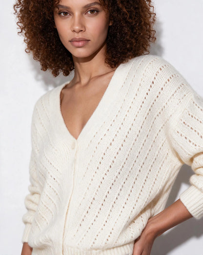 Mohair Chevron Pointelle V-Neck Cardigan | Women's Knitwear 5