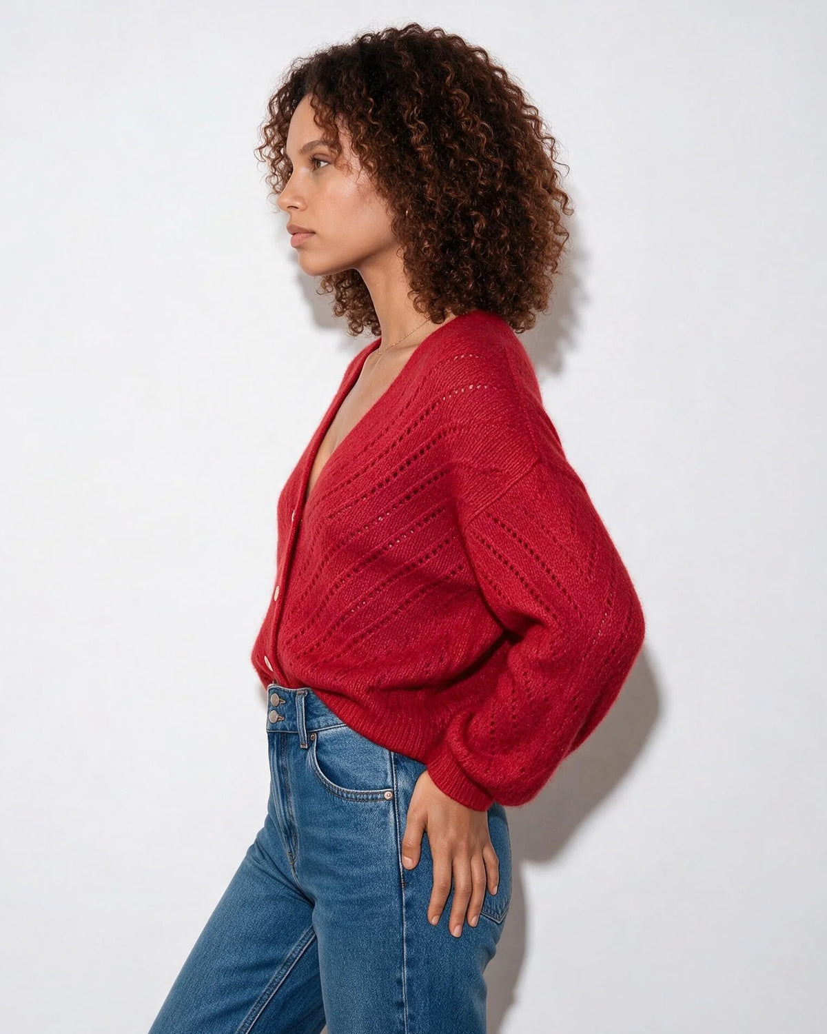 Mohair Chevron Pointelle V-Neck Cardigan | Women's Knitwear 7
