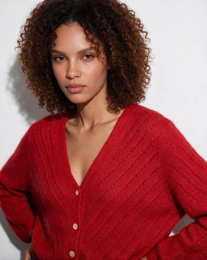 Mohair Chevron Pointelle V-Neck Cardigan | Women's Knitwear 8