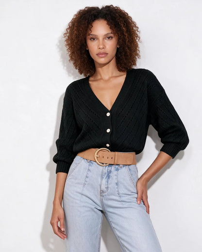 Mohair Chevron Pointelle V-Neck Cardigan | Women's Knitwear 9