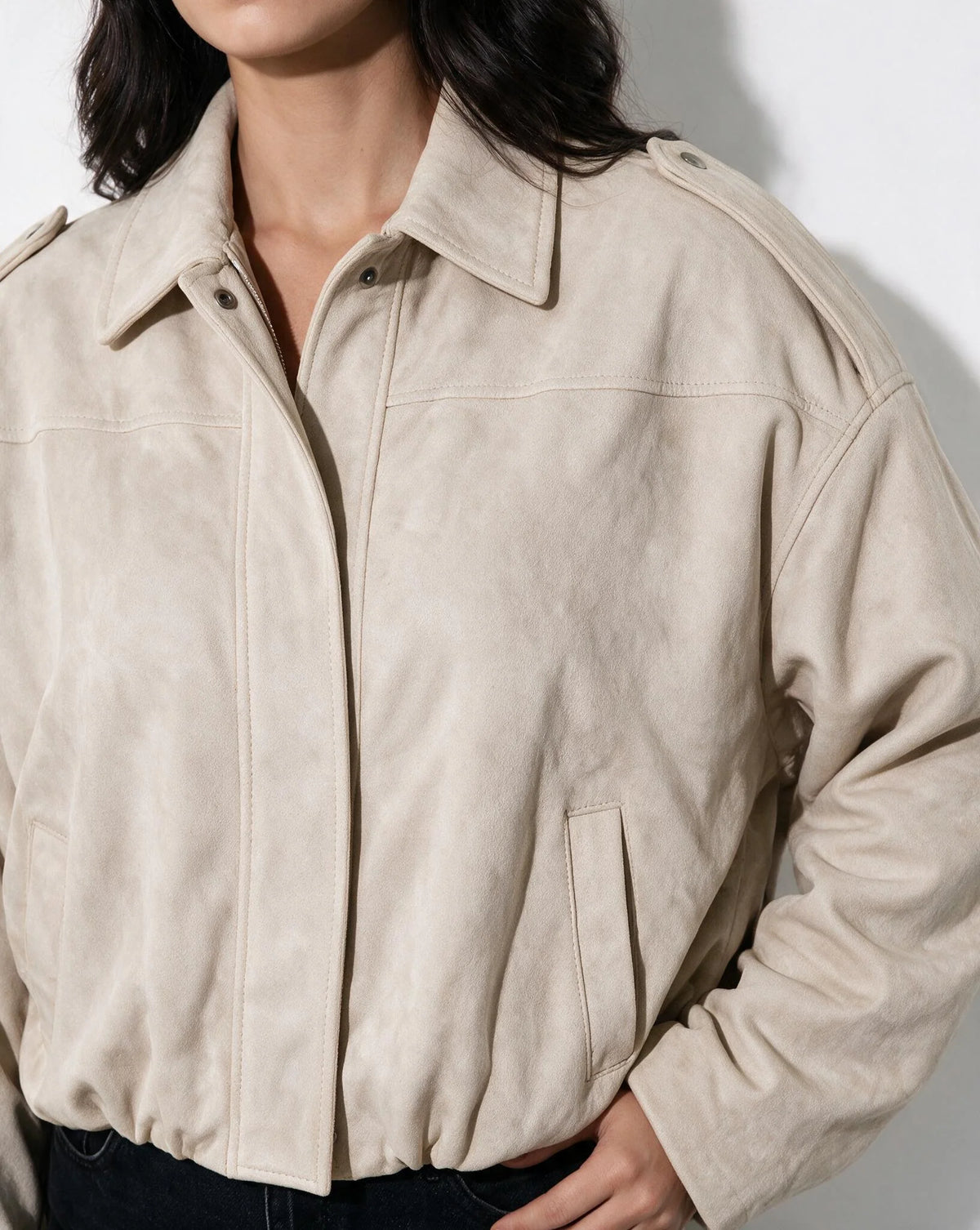 Oversized Cropped Bomber Jacket | Women Faux-Suede Outerwear 2