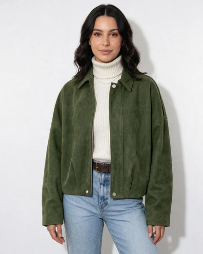 Oversized Cropped Bomber Jacket | Women Faux-Suede Outerwear 3