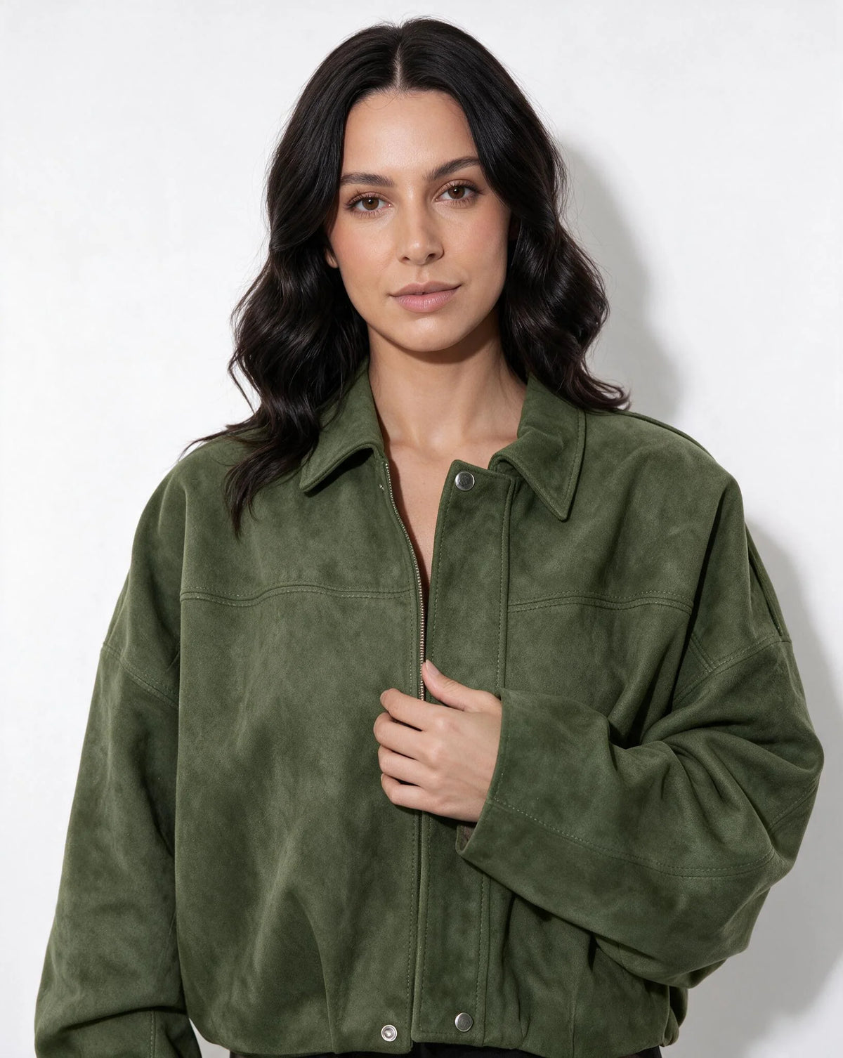 Oversized Cropped Bomber Jacket | Women Faux-Suede Outerwear 5