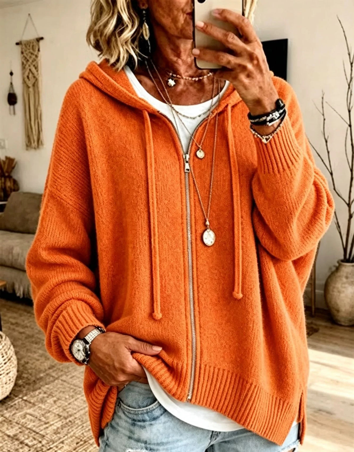 Oversized Hooded Zip Cardigan Women Soft Fine Knit 10