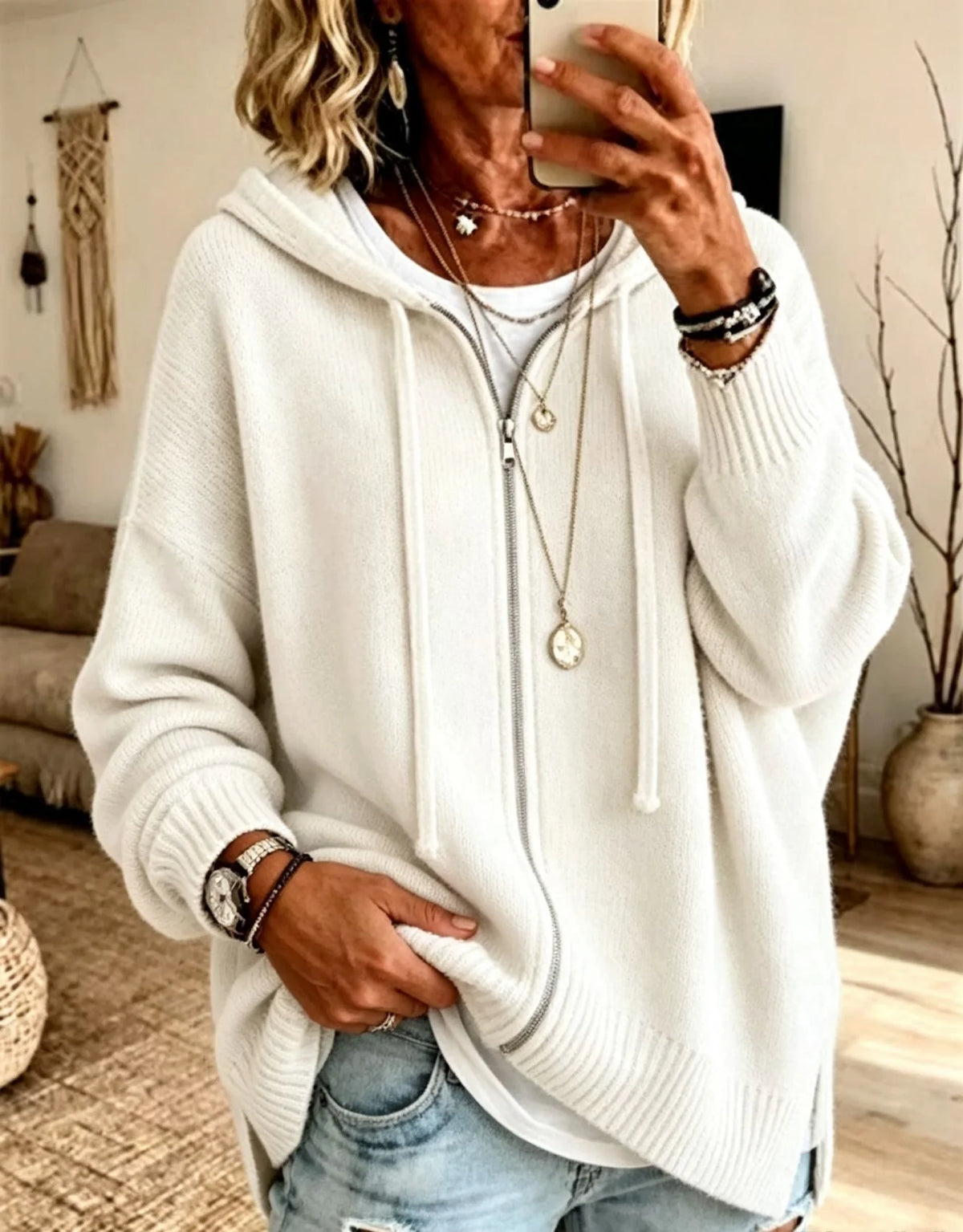 Oversized Hooded Zip Cardigan Women Soft Fine Knit 11