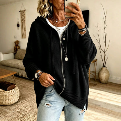 Oversized Hooded Zip Cardigan Women Soft Fine Knit 2