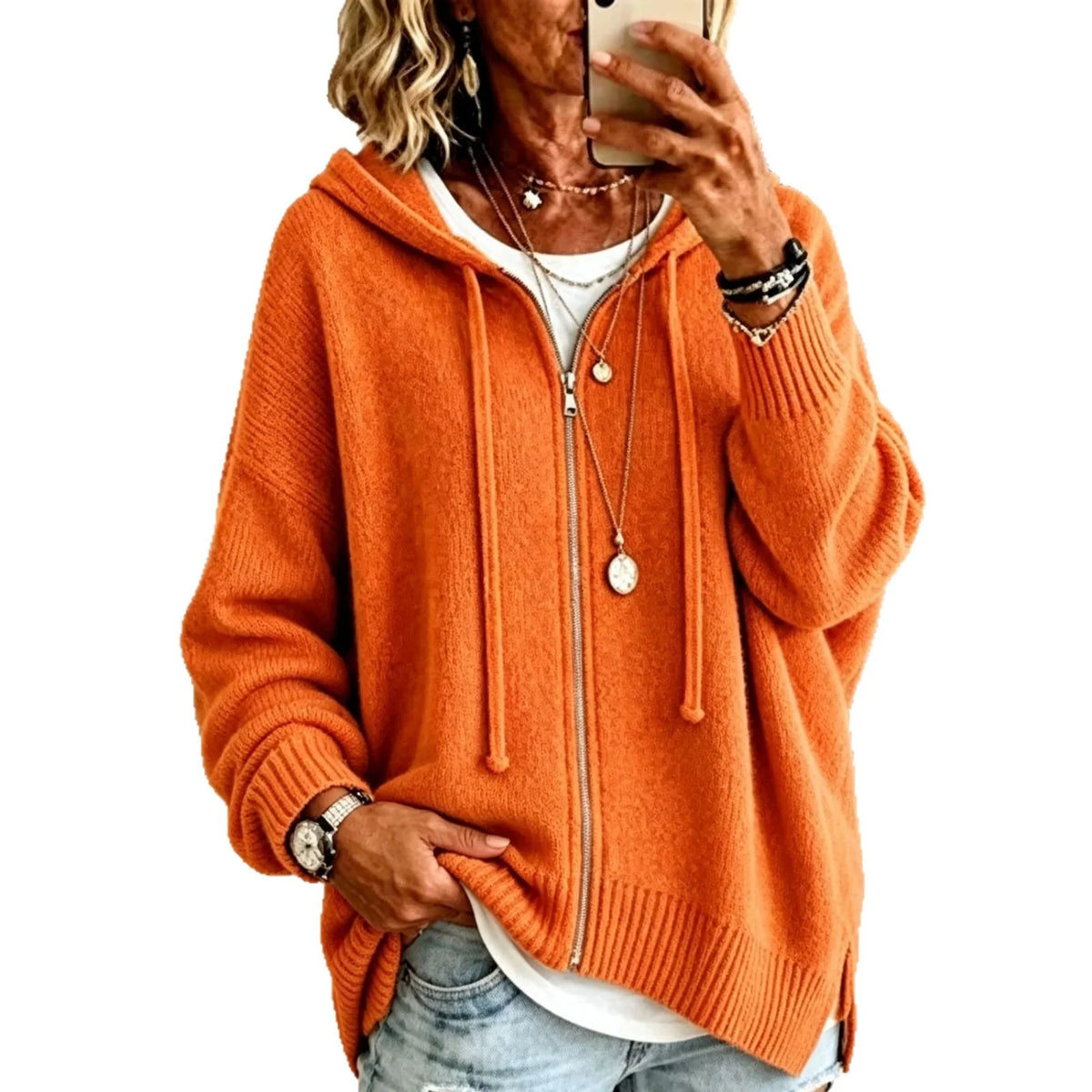 Oversized Hooded Zip Cardigan Women Soft Fine Knit 5