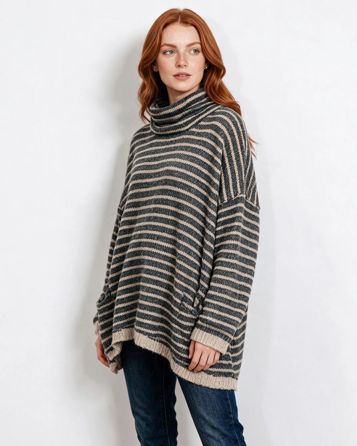 Oversized Striped Turtleneck Jumper Knitwear 2