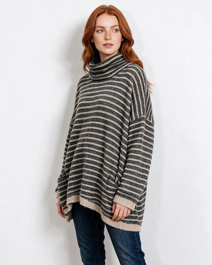 Oversized Striped Turtleneck Jumper Knitwear 2