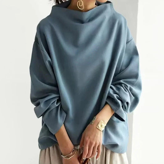 Oversized Top With Folded Collar | Women Casual Long Sleeve 0