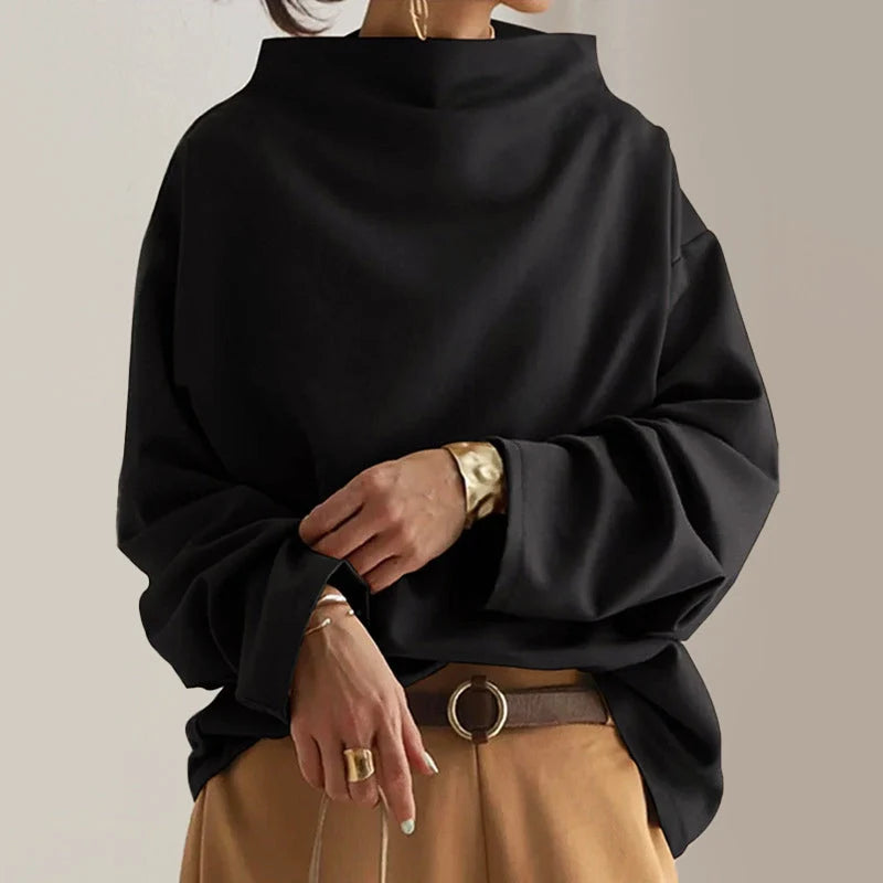 Oversized Top With Folded Collar | Women Casual Long Sleeve 1