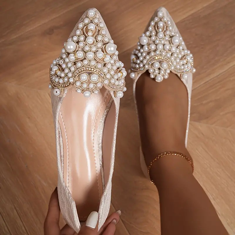 Pearl-Embellished Bridal Flats | Women’s Pointed-Toe Wedding Shoes 1
