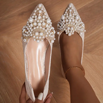 Pearl-Embellished Bridal Flats | Women’s Pointed-Toe Wedding Shoes 1