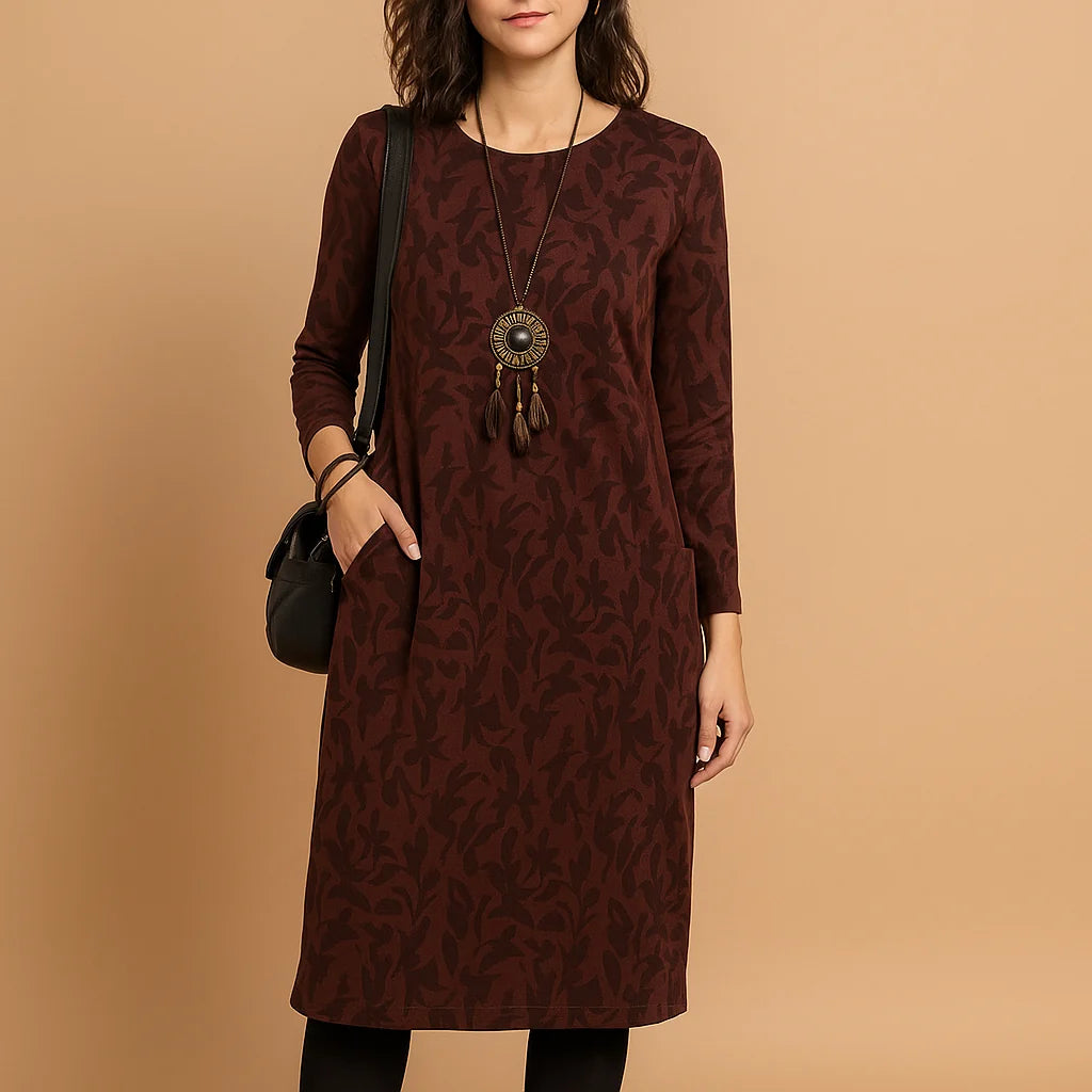 Printed Midi Dress | Women's Long Sleeve Relaxed Fit 3