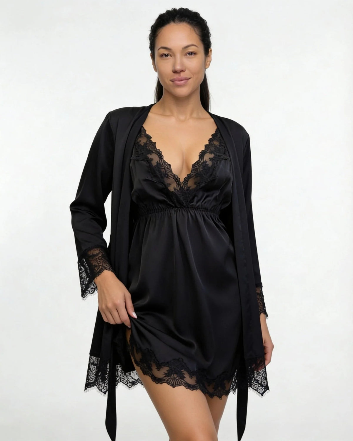Satin Chemise and Robe Set | Women's Sleepwear Pajamas 8