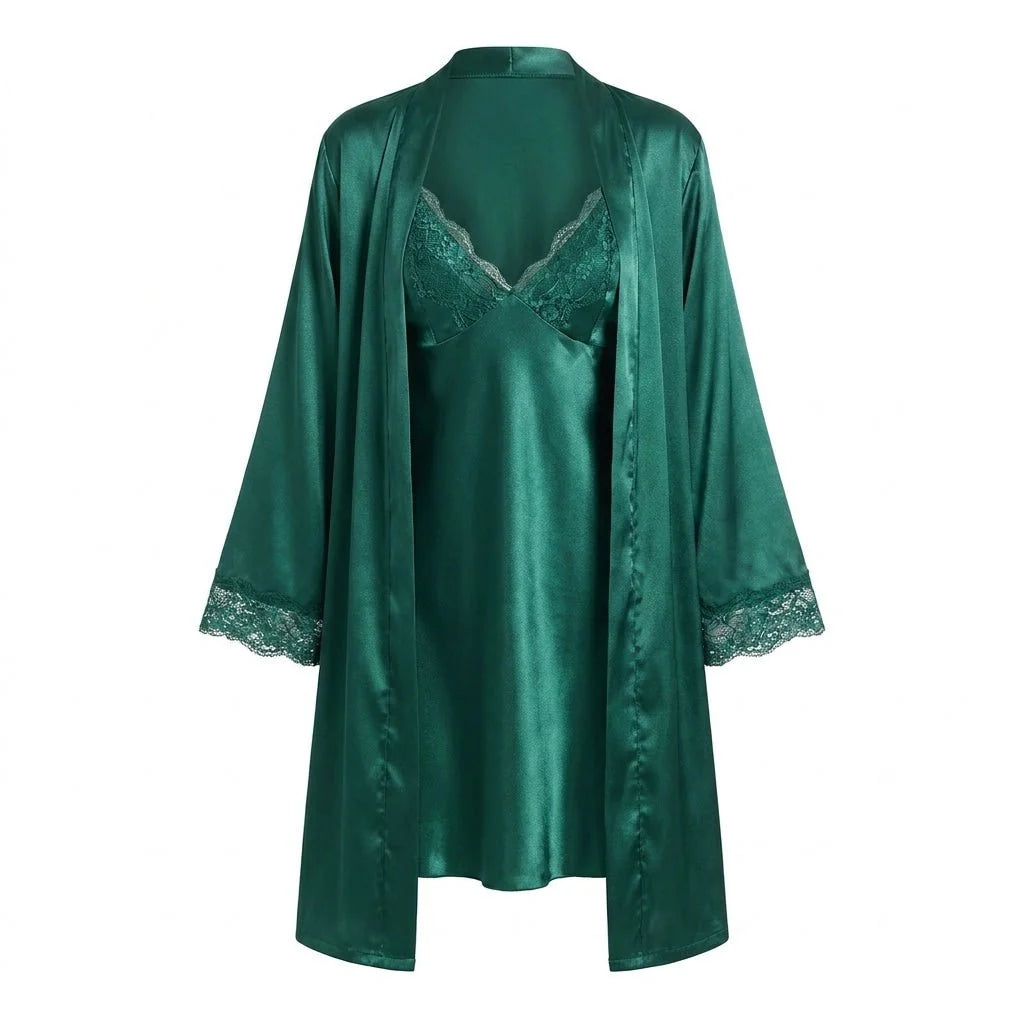 Satin Lace Trim Chemise and Robe Set | Women's Sleepwear 10