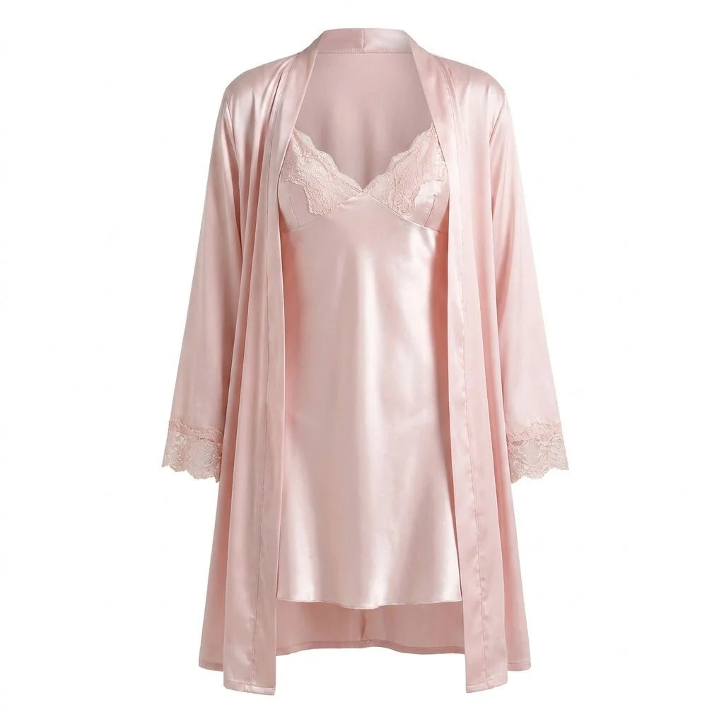 Satin Lace Trim Chemise and Robe Set | Women's Sleepwear 11