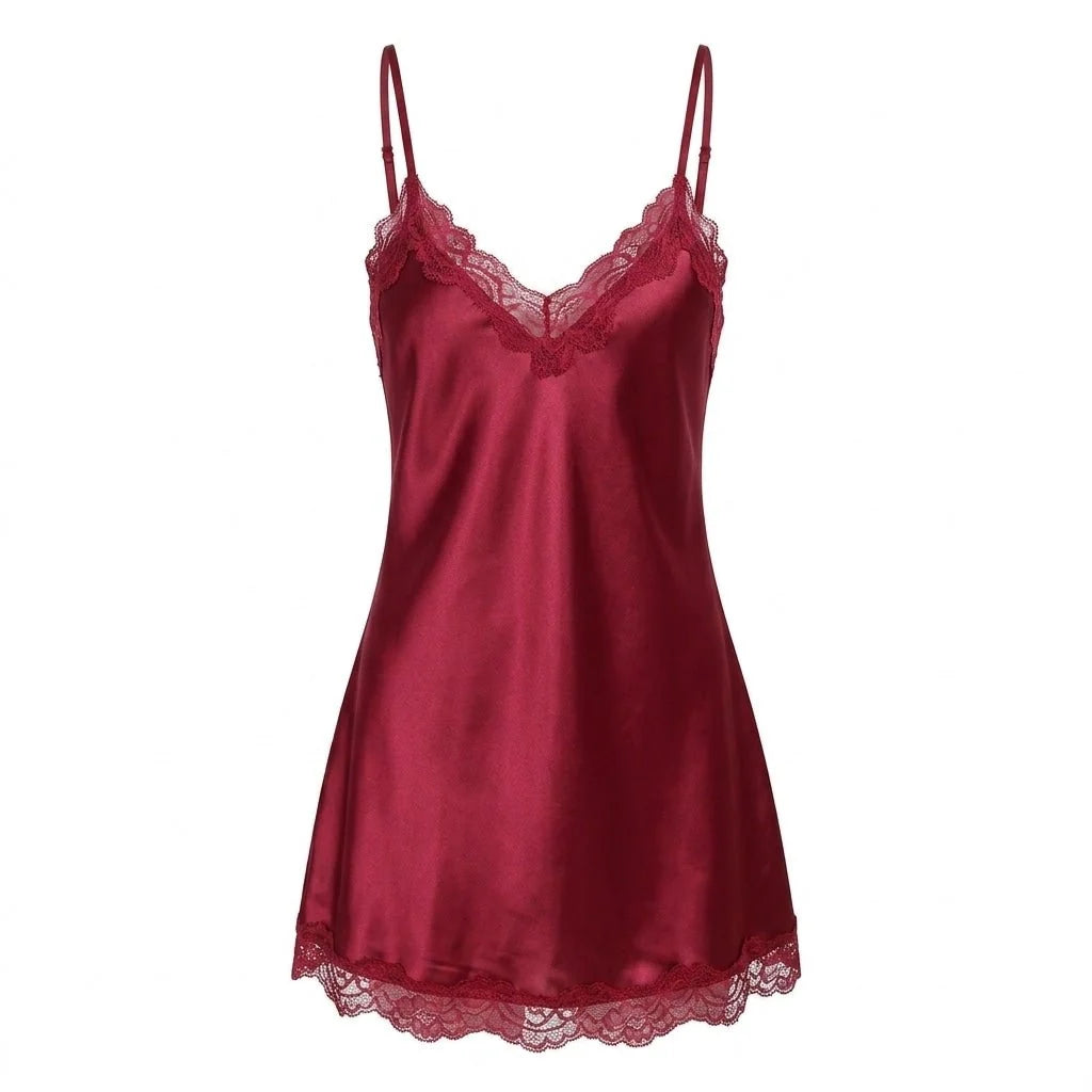 Satin Lace Trim Sleeveless Night Dress for Women | Sexy Nighties 0