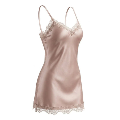 Satin Lace Trim Sleeveless Night Dress for Women | Sexy Nighties 10