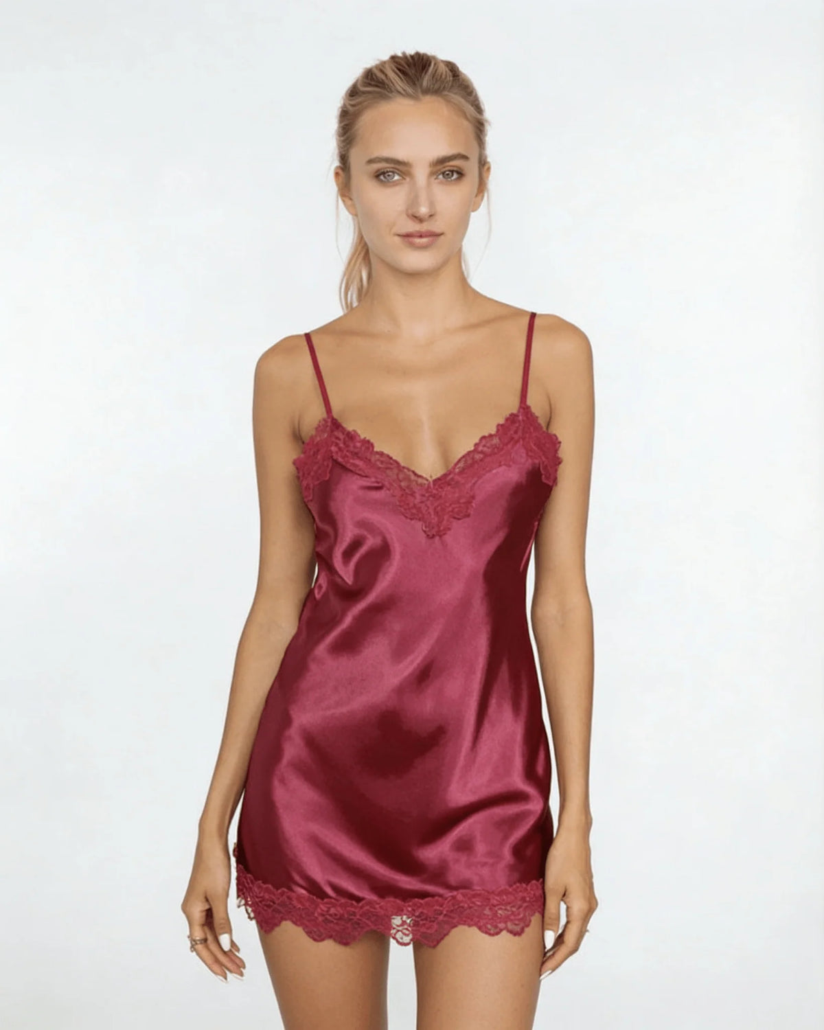 Satin Lace Trim Sleeveless Night Dress for Women | Sexy Nighties 2