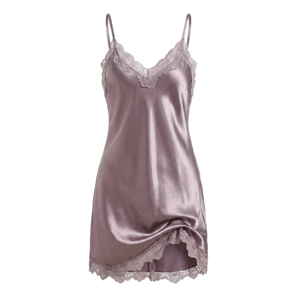 Satin Lace Trim Sleeveless Night Dress for Women | Sexy Nighties 7