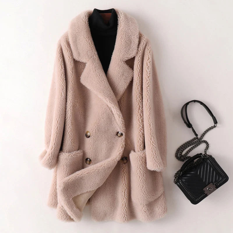 Shearling Coat Oversized Double-Breasted Warm Outerwear 2