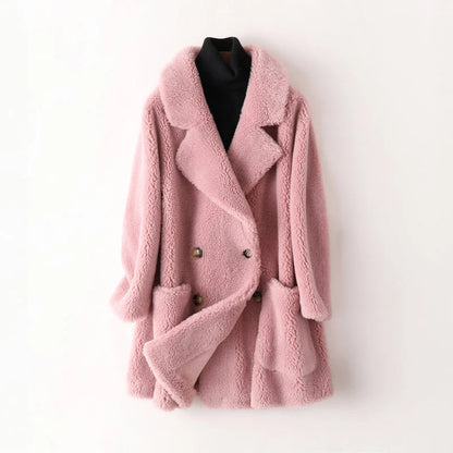 Shearling Coat Oversized Double-Breasted Warm Outerwear 3