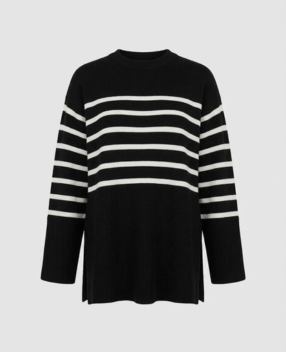 Striped Color-Block Knit Sweater | Women Longline Pullover 0