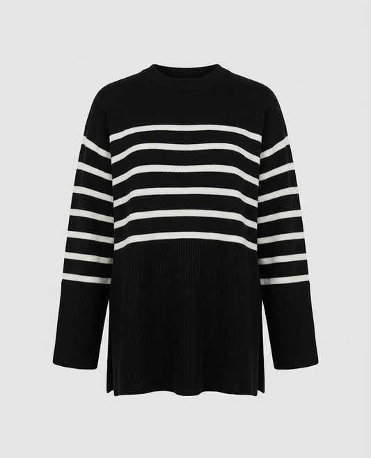 Striped Color-Block Knit Sweater | Women Longline Pullover 0