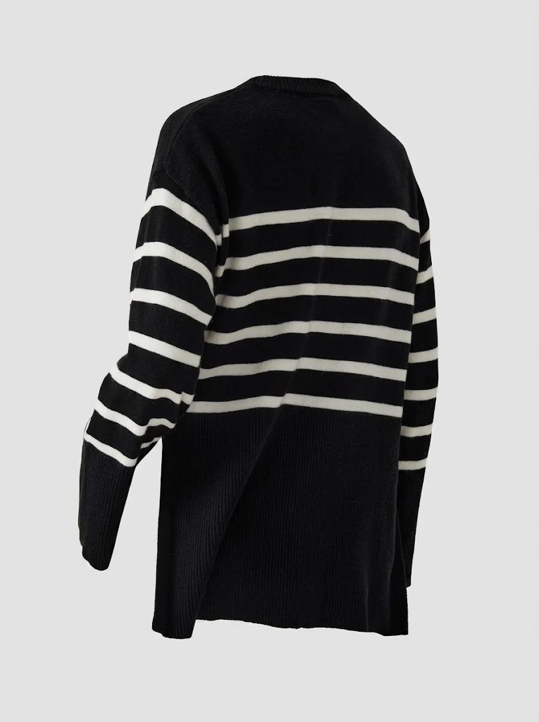 Striped Color-Block Knit Sweater | Women Longline Pullover 1