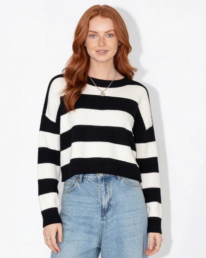 Striped Ribbed Crop Jumper | Women's Knit Sweater 0
