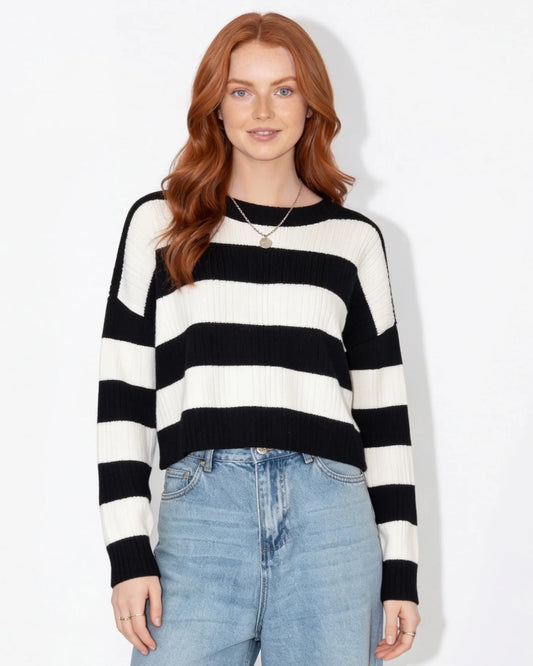 Striped Ribbed Crop Jumper | Women's Knit Sweater 0