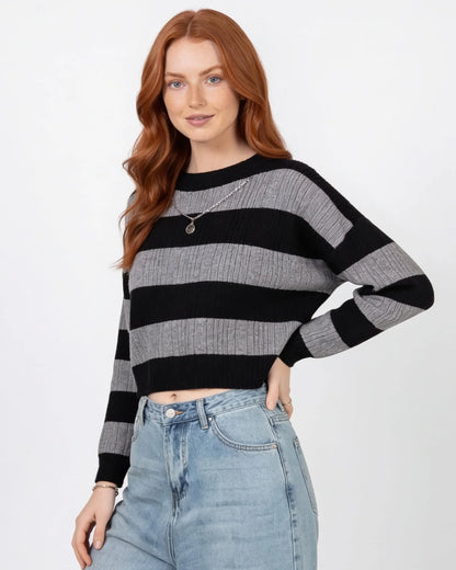 Striped Ribbed Crop Jumper | Women's Knit Sweater 7