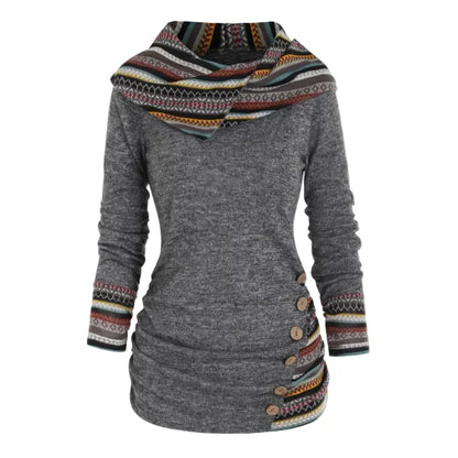 Tribal Hooded Fleece Sweatshirt Women Longline Pullover 5