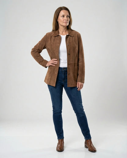 Velour Women's Jacket | Casual Hip-Length Shirt Collar 1
